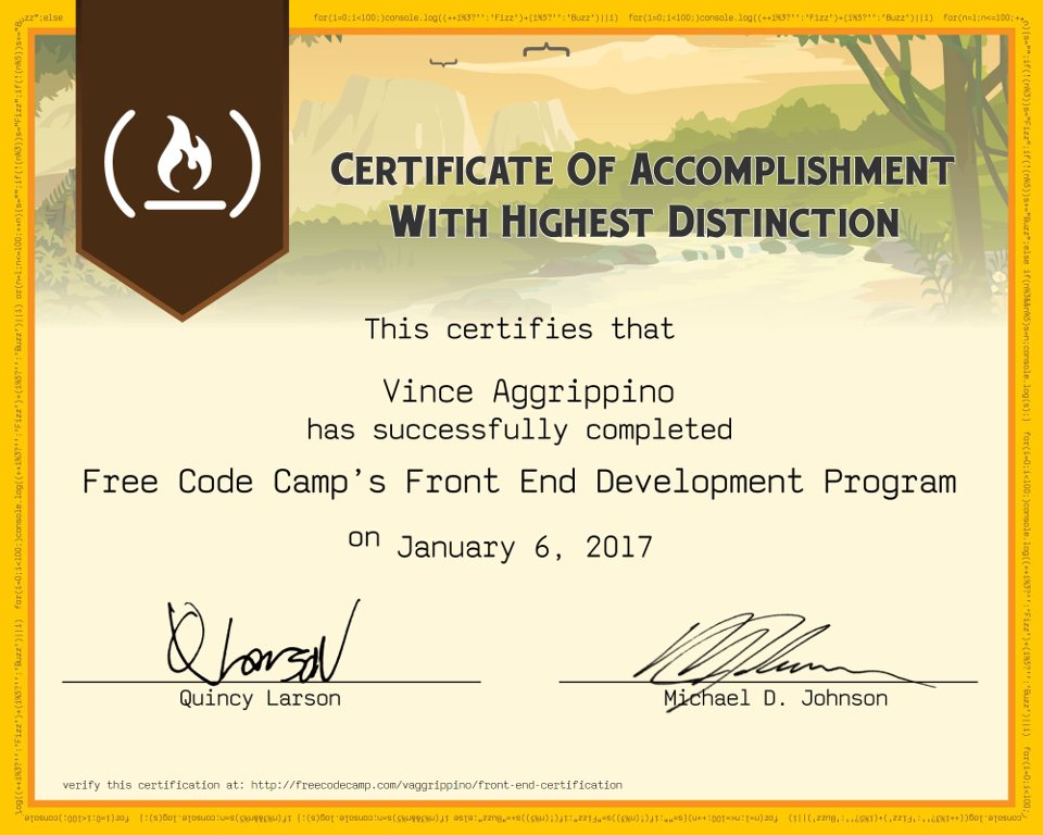 freeCodeCamp Front End Development certificate
