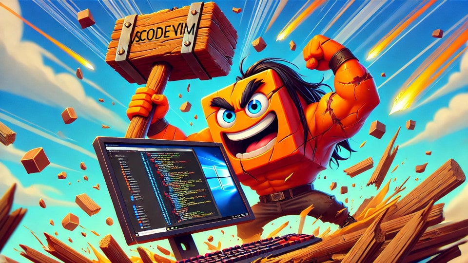 VSCodeVim Cartoon Character Breaking VSCode